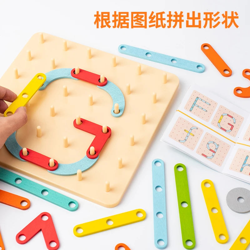 Children Wooden Geoboard Toys Nail Board