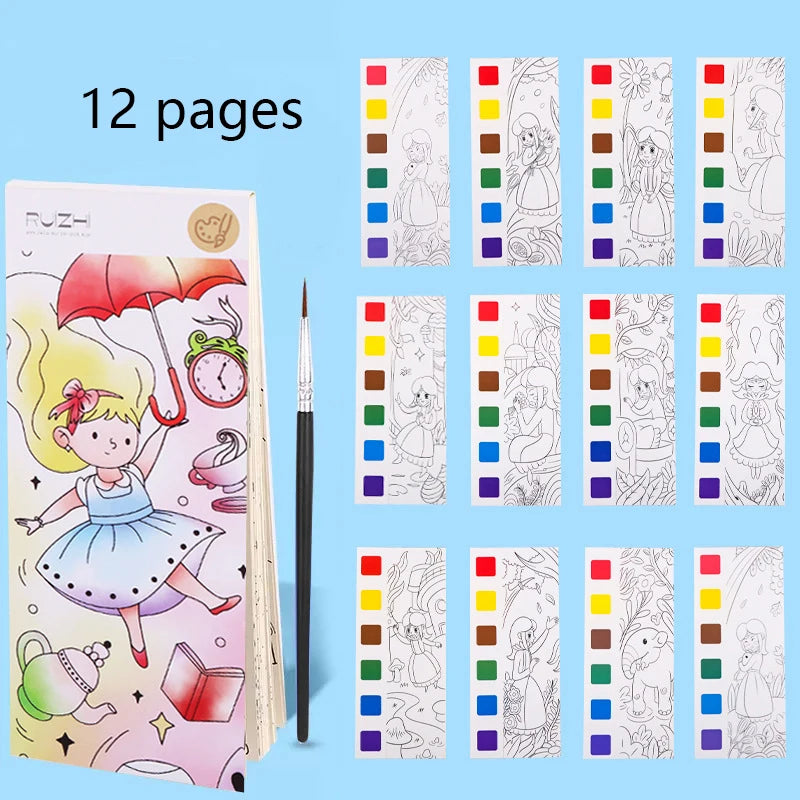 12 pages Children's Watercolor Coloring Book
