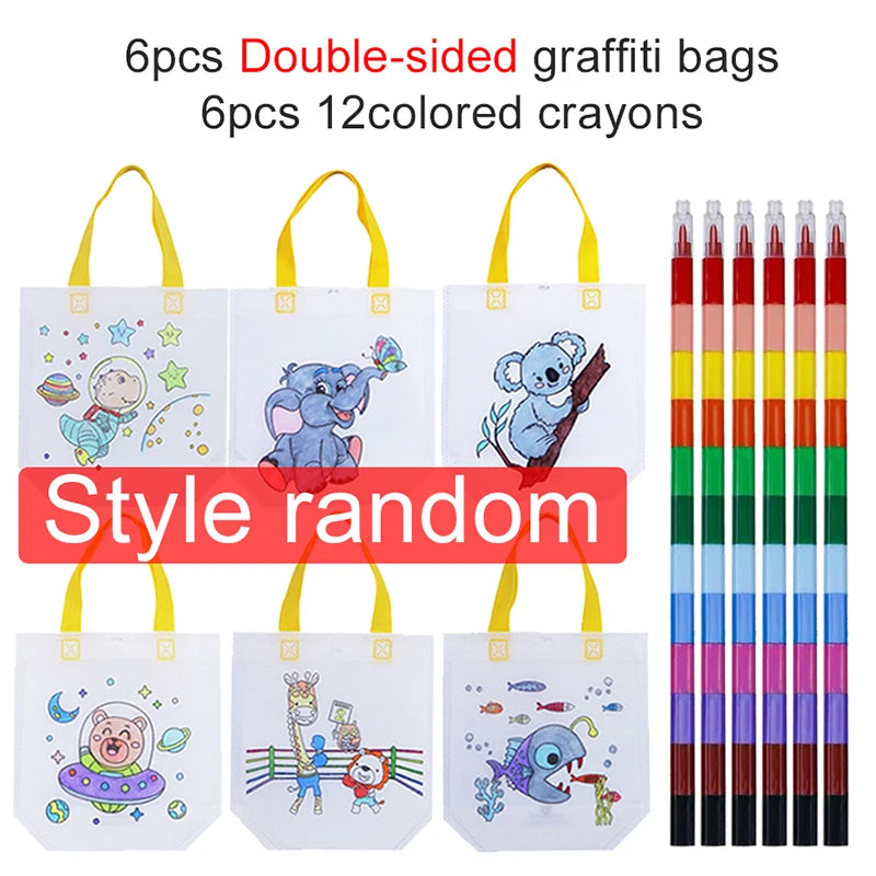 DIY Colored Graffiti Bags Crayons Painting Handbag