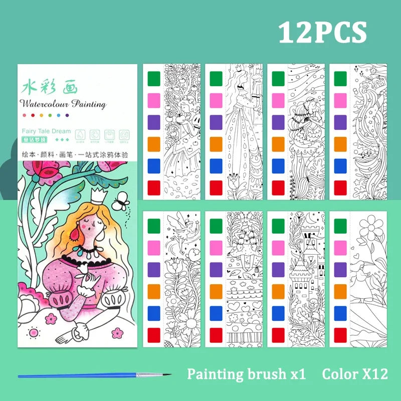12PCS Kids' Magic Water Painting Book Set