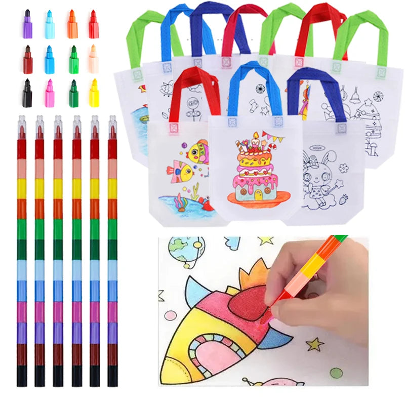 DIY Colored Graffiti Bags Crayons Painting Handbag