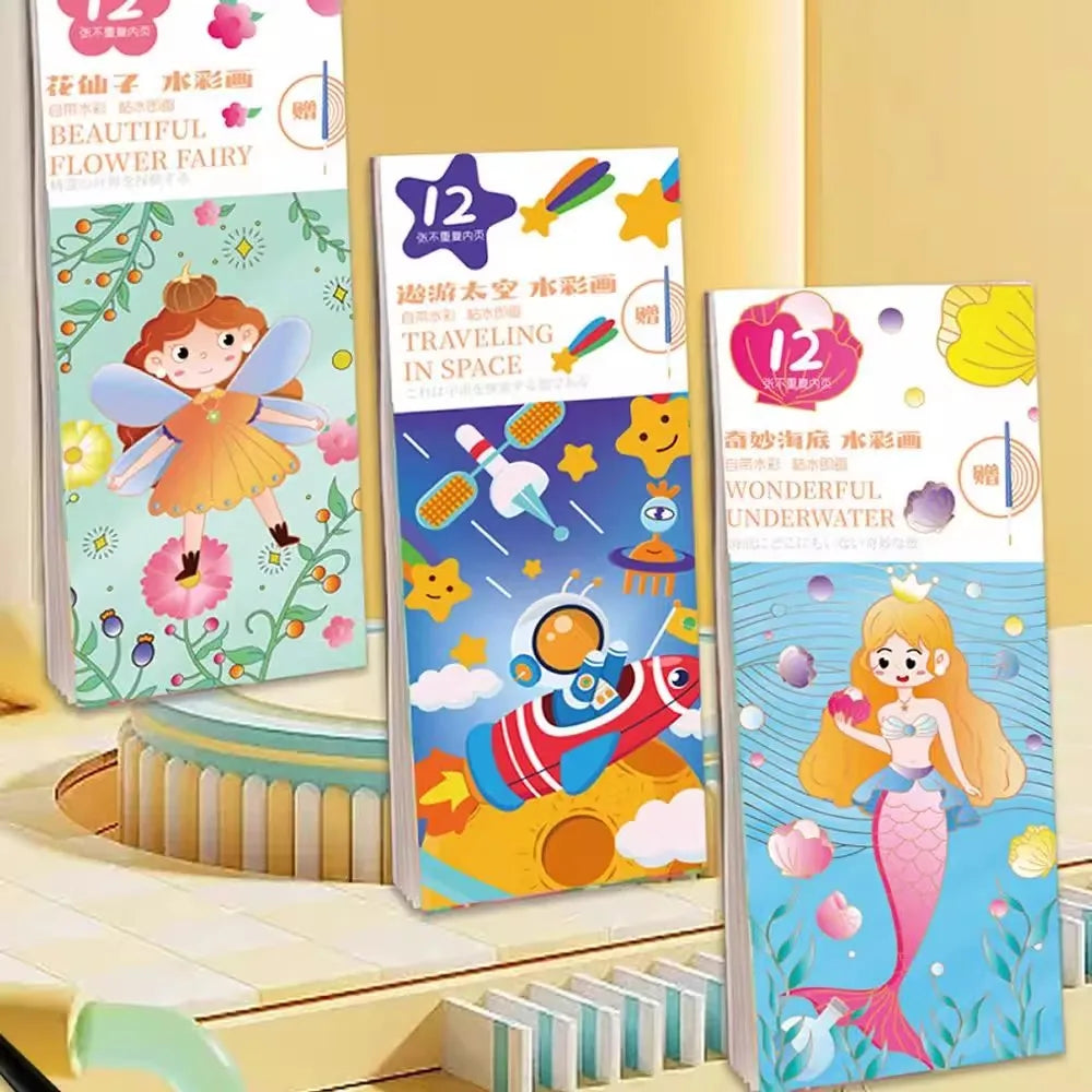 Portable 12 Sheets Kids Watercolor Painting Book Set