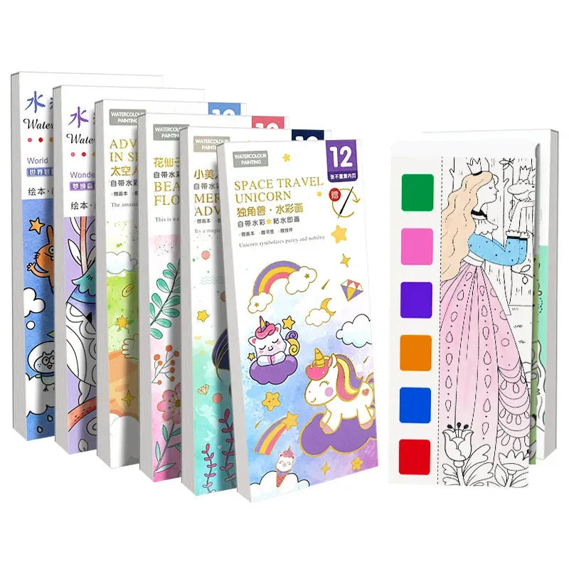 12PCS Kids' Magic Water Painting Book Set