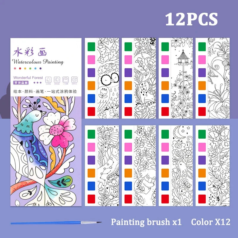 12PCS Kids' Magic Water Painting Book Set