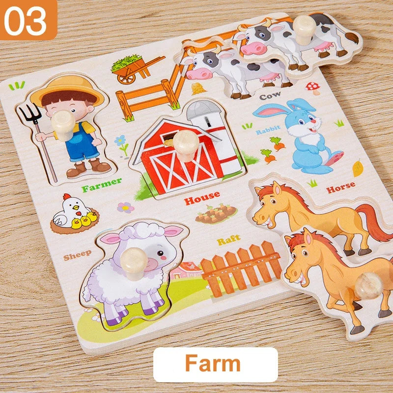 Wooden Puzzle Montessori Toys for Kids Cartoon