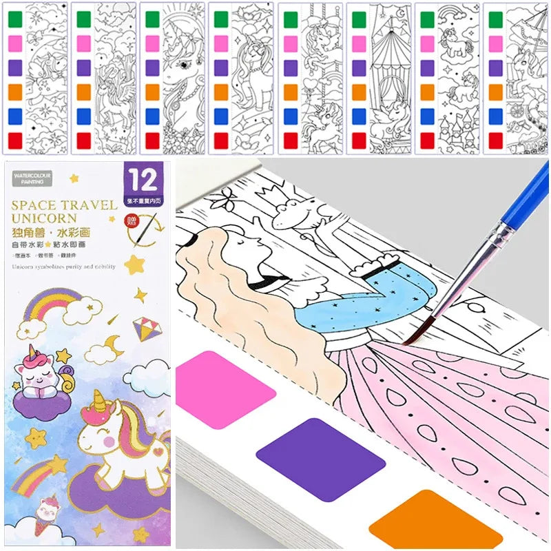 12PCS Kids' Magic Water Painting Book Set