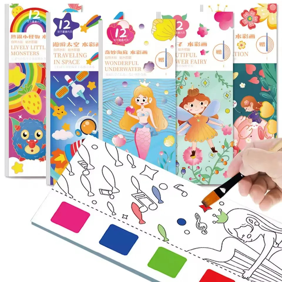 Portable 12 Sheets Kids Watercolor Painting Book Set