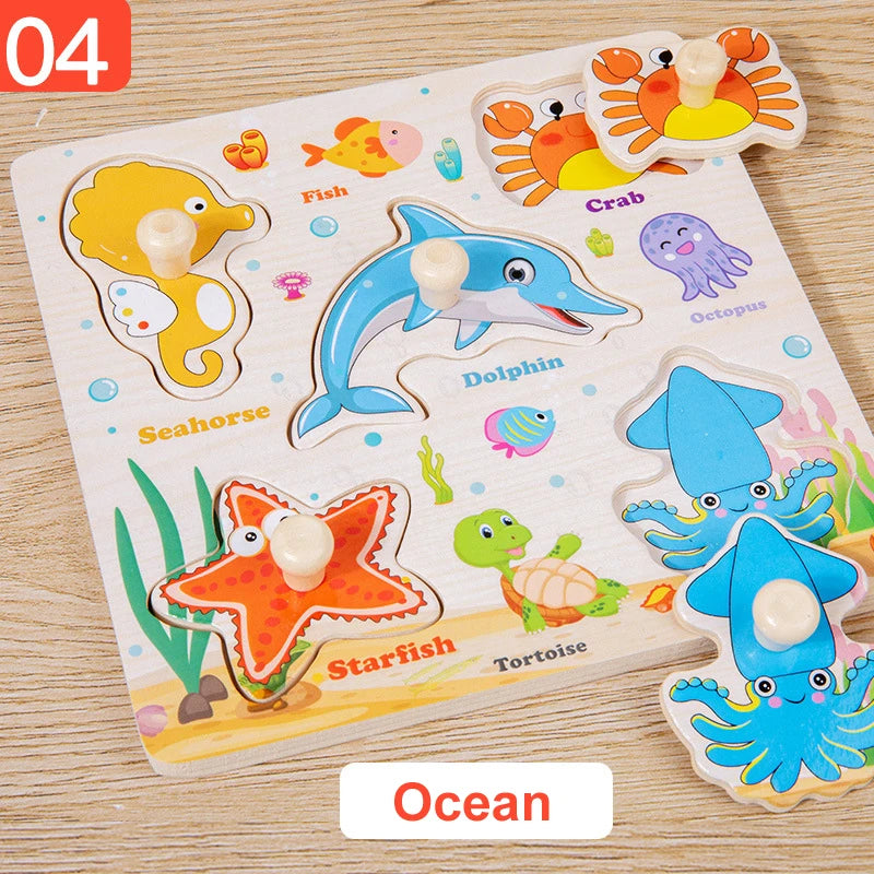 Montessori Baby Toys Wooden 3d Puzzle Cartoon