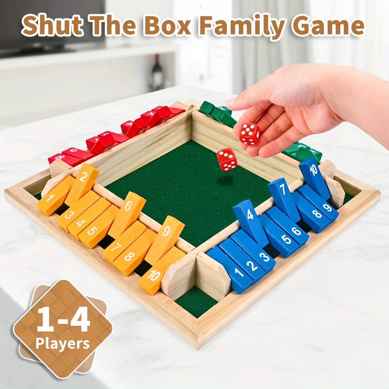 Classic 4 Sided Wooden Board Game With 2 Dice