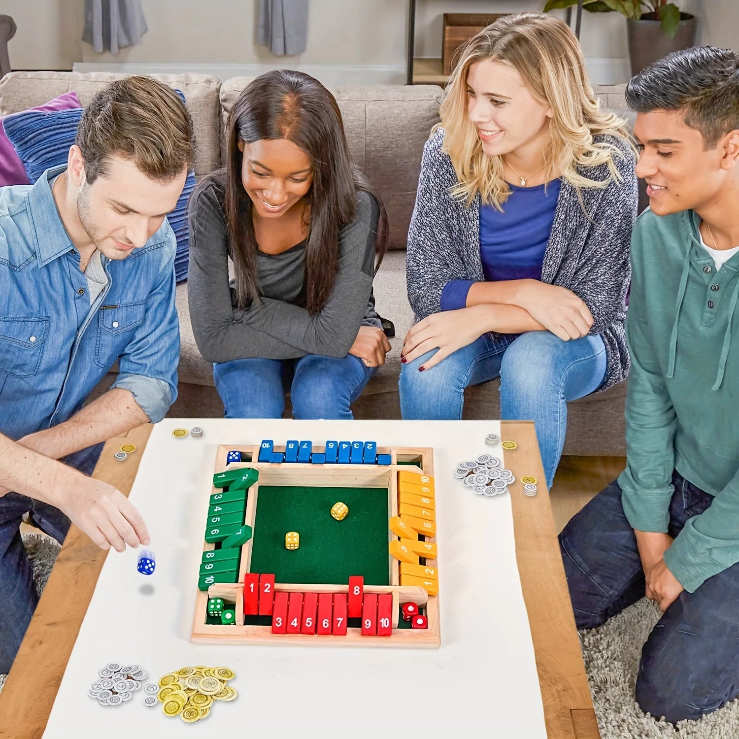 Classic 4 Sided Wooden Board Game With 2 Dice