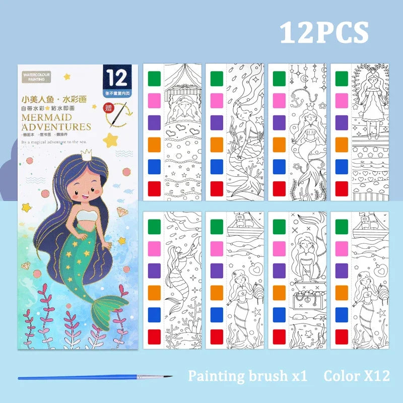 12PCS Kids' Magic Water Painting Book Set