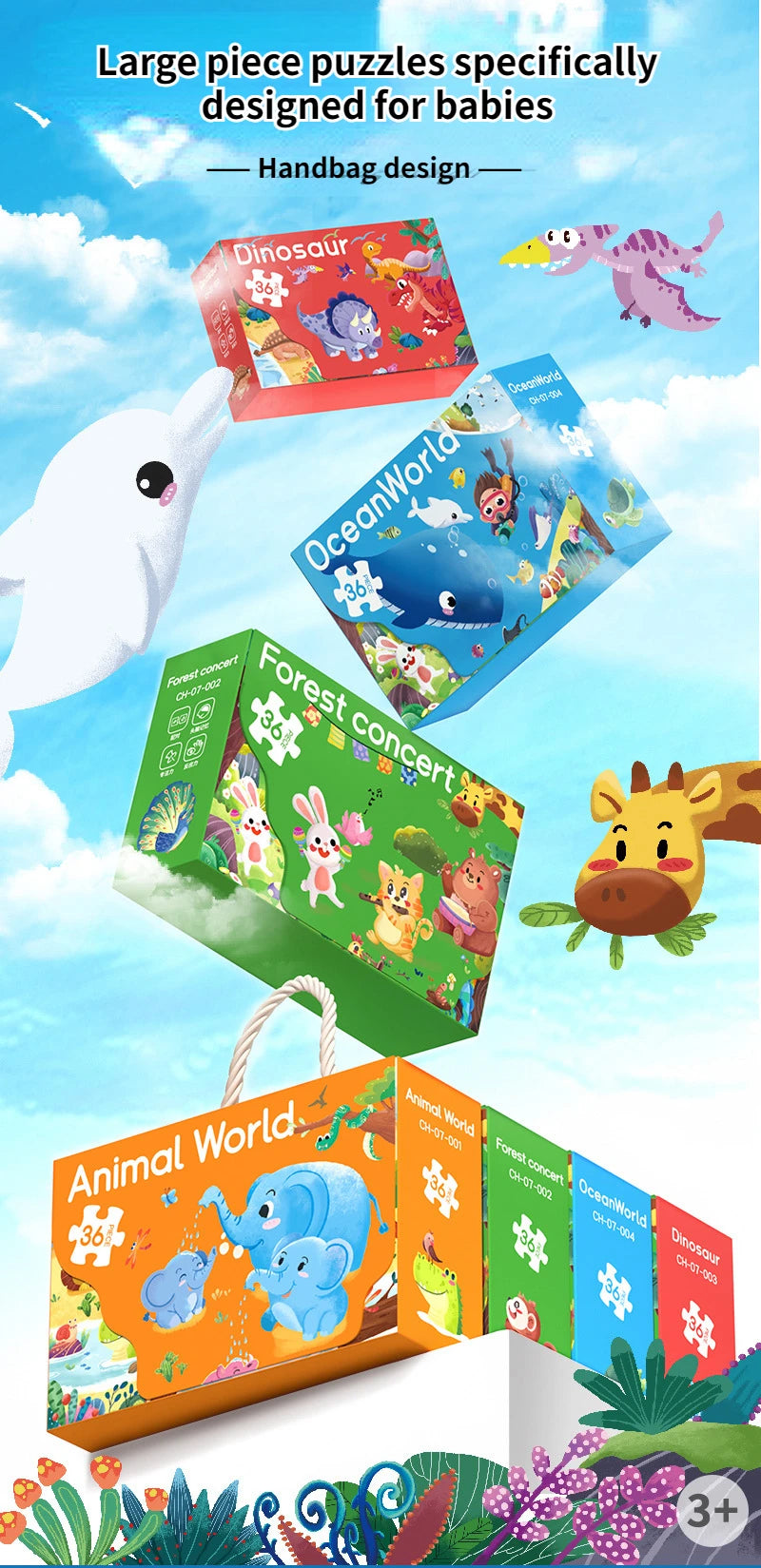 36pcs Carrying Jigsaw Puzzle Children Paper