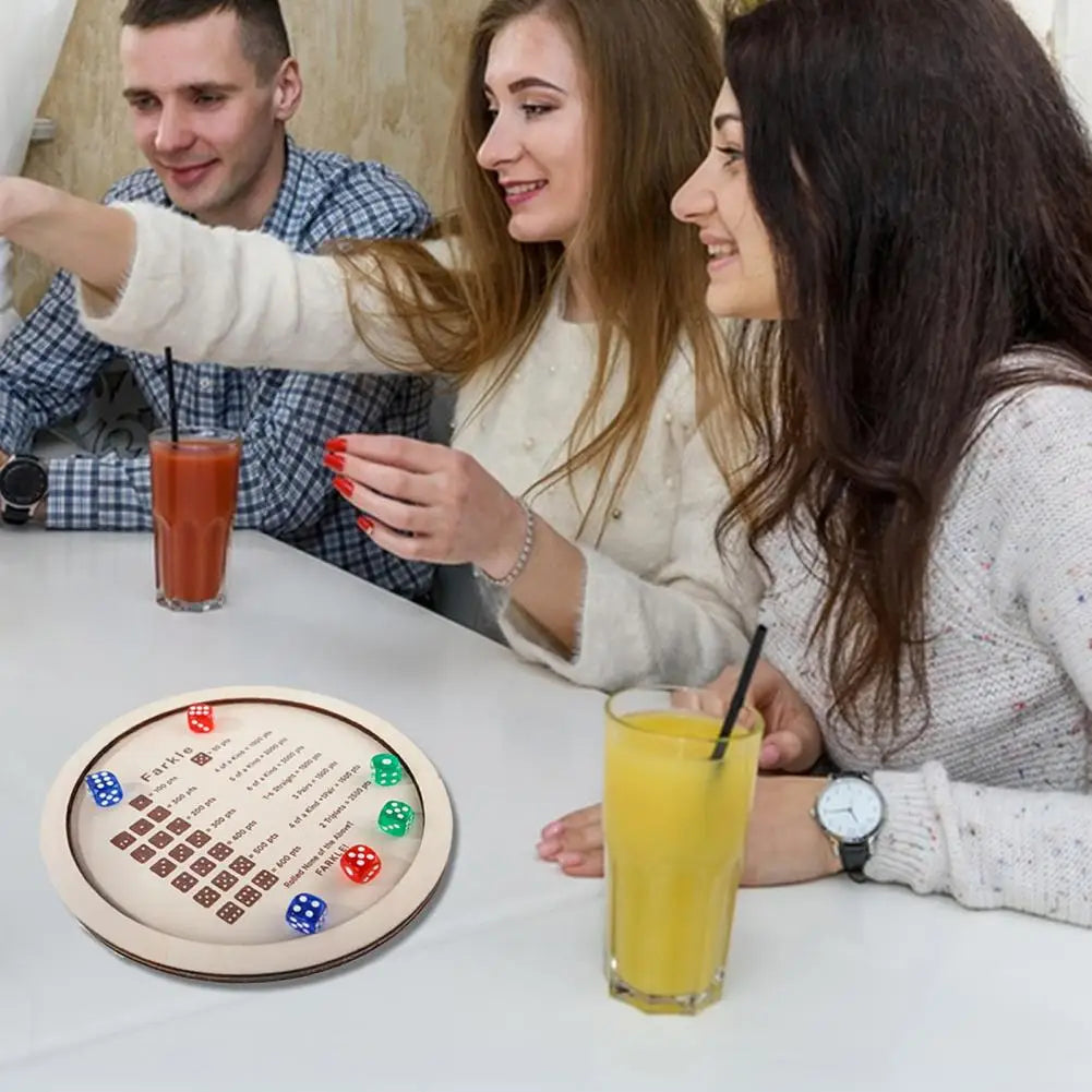 Wooden Farkle Dice Tray with 6 Dice Board Games