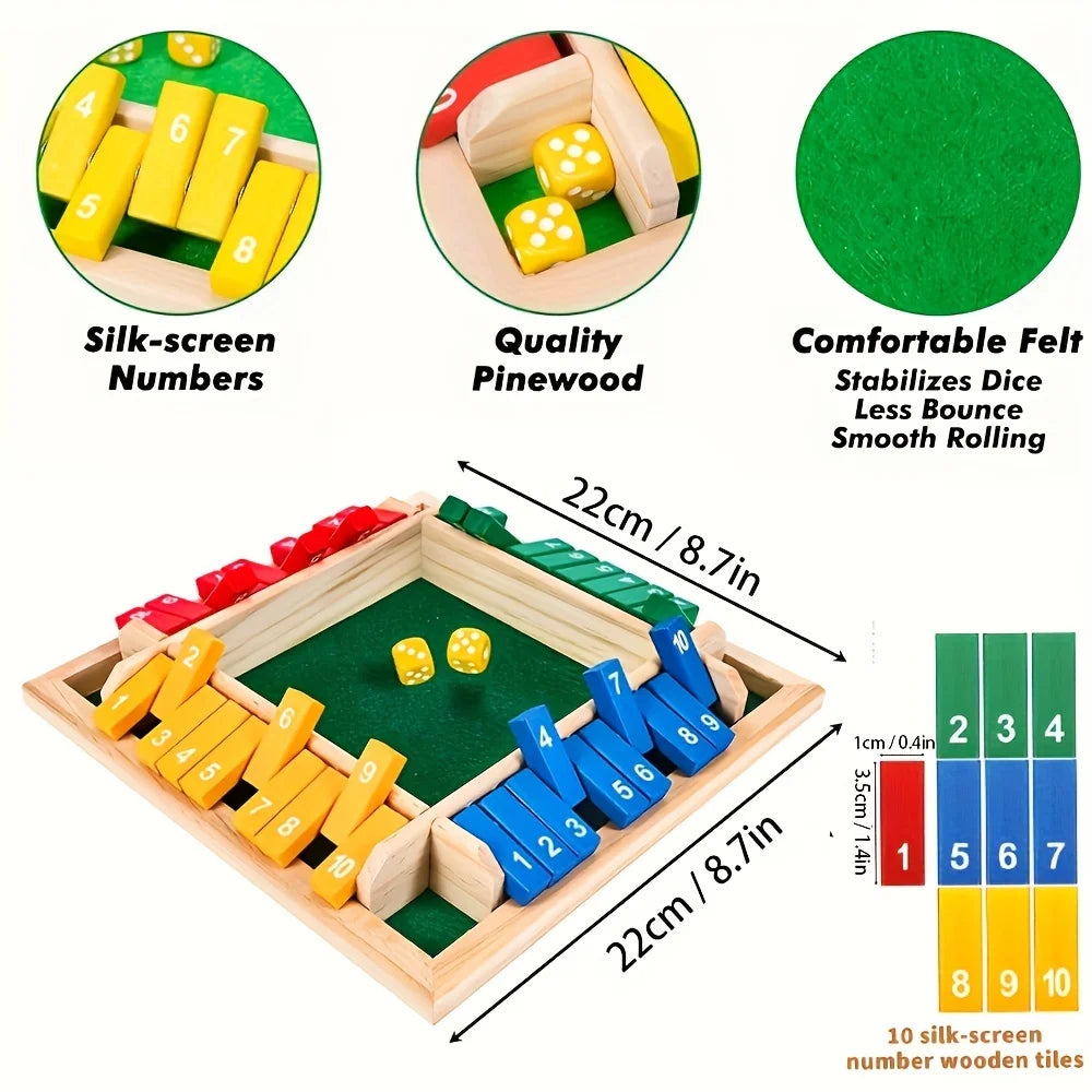 Classic 4 Sided Wooden Board Game With 2 Dice