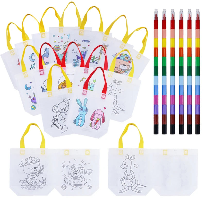 DIY Colored Graffiti Bags Crayons Painting Handbag