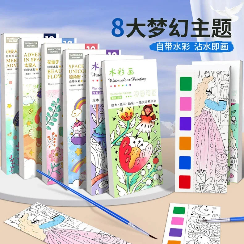 12PCS Kids' Magic Water Painting Book Set