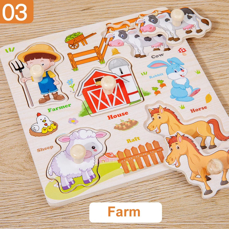 Montessori Baby Toys Wooden 3d Puzzle Cartoon