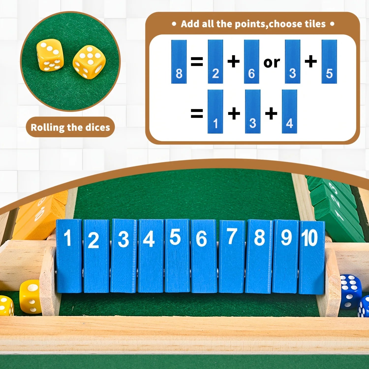 Classic 4 Sided Wooden Board Game With 2 Dice