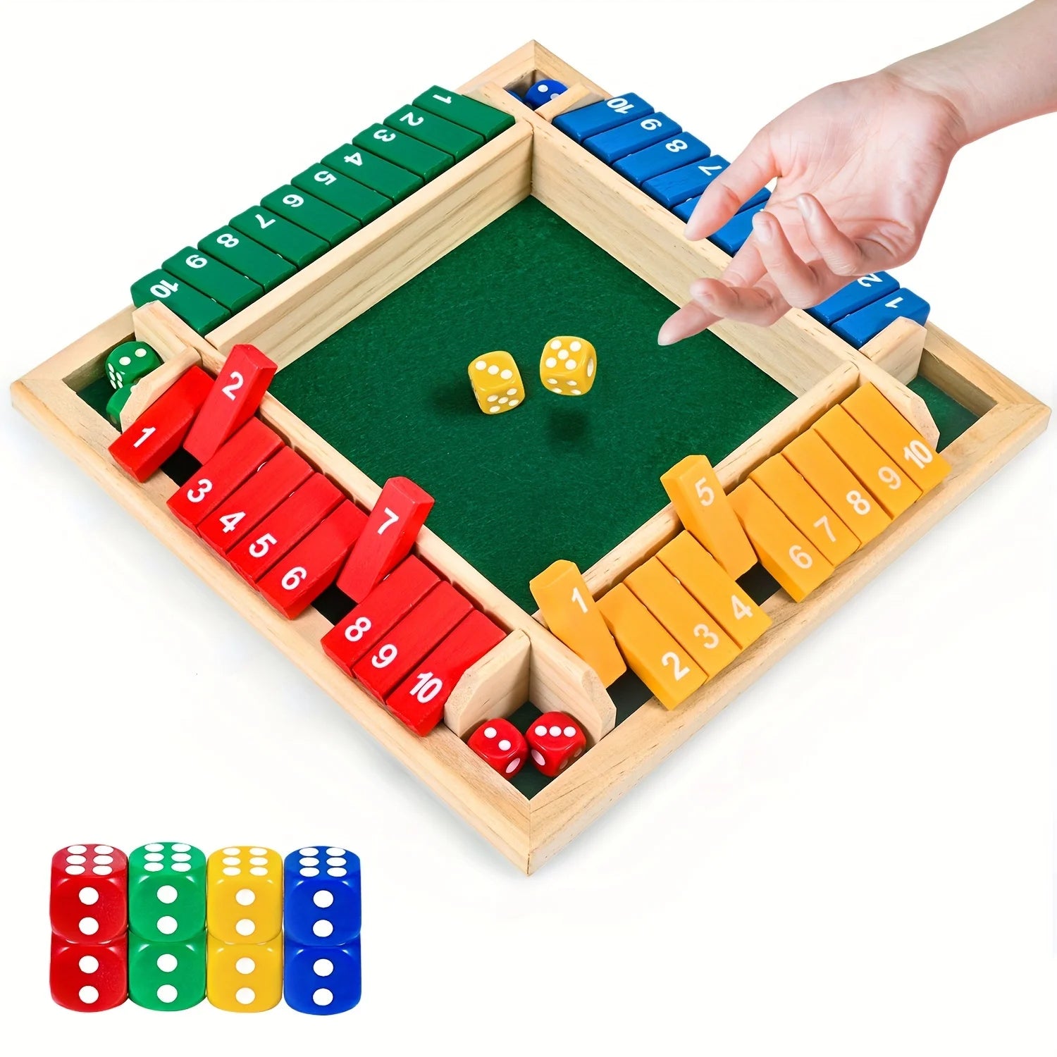 Classic 4 Sided Wooden Board Game With 2 Dice