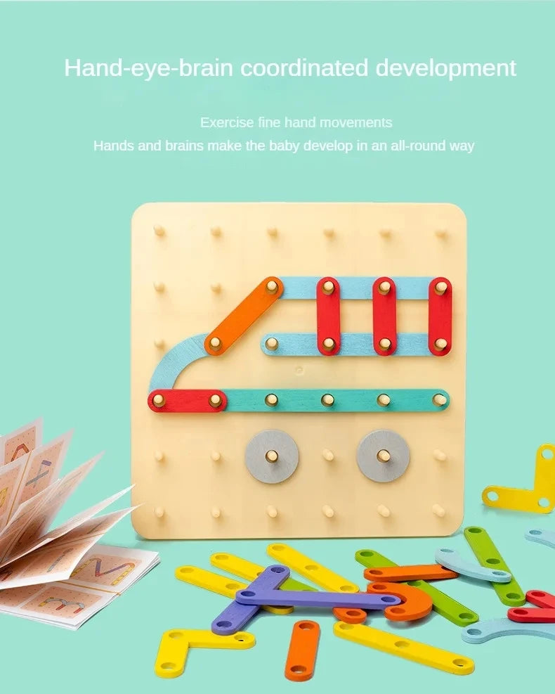 Children Wooden Geoboard Toys Nail Board