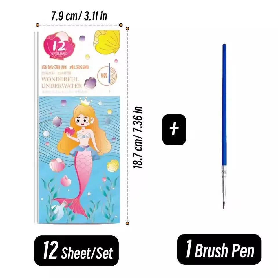 Portable 12 Sheets Kids Watercolor Painting Book Set