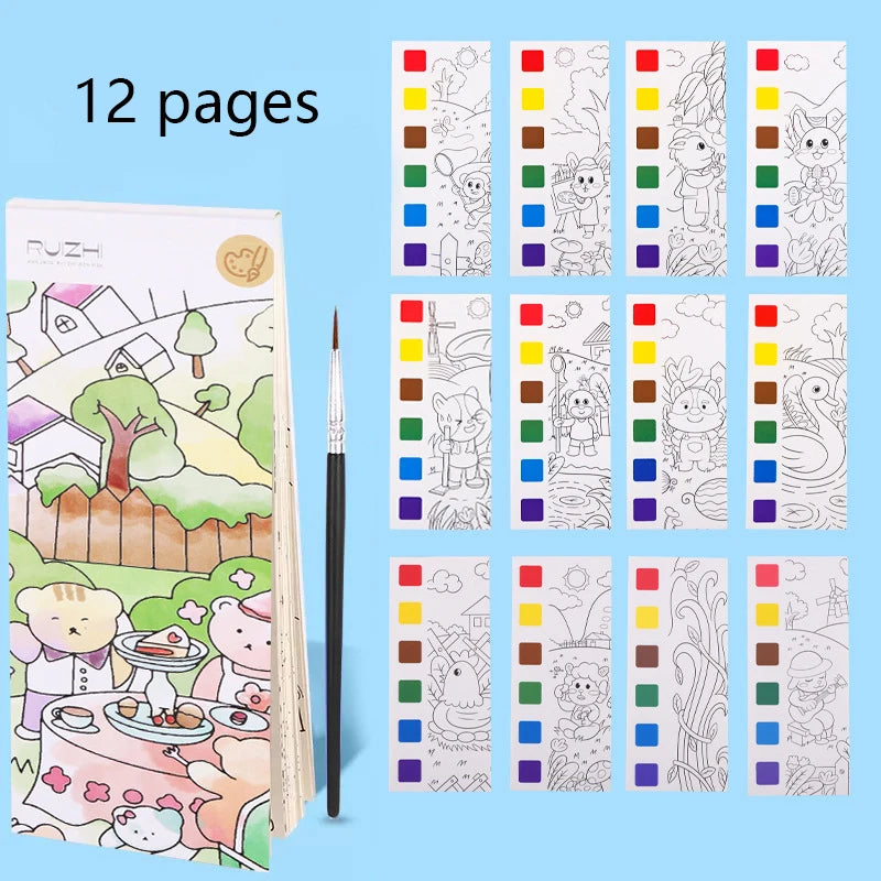 12 pages Children's Watercolor Coloring Book