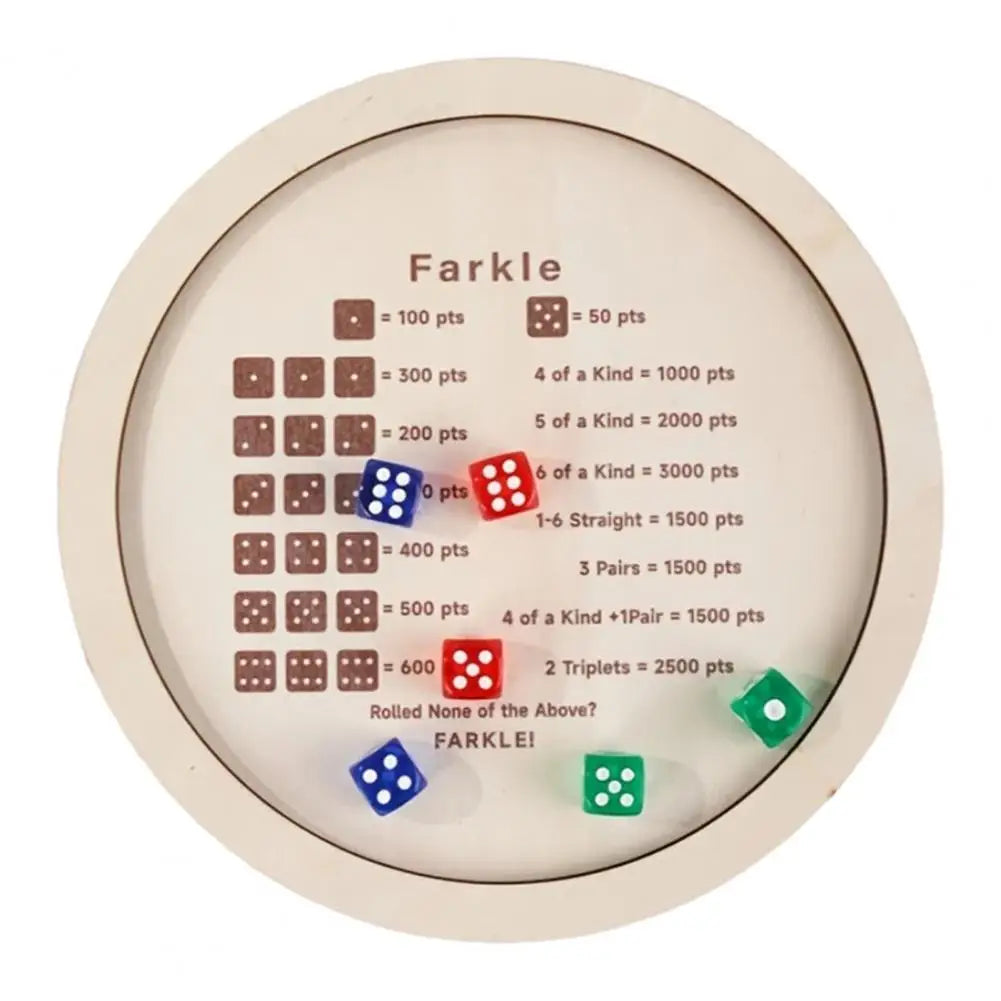 Wooden Farkle Dice Tray with 6 Dice Board Games