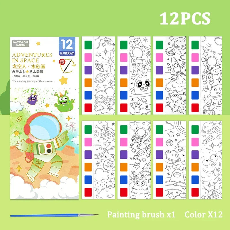 12PCS Kids' Magic Water Painting Book Set