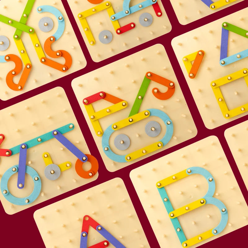 Children Wooden Geoboard Toys Nail Board