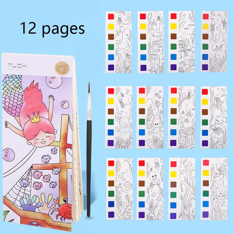 12 pages Children's Watercolor Coloring Book