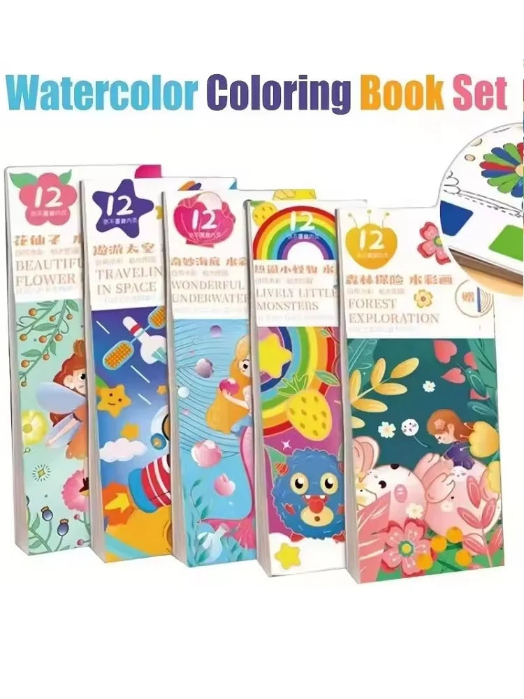 Portable 12 Sheets Kids Watercolor Painting Book Set
