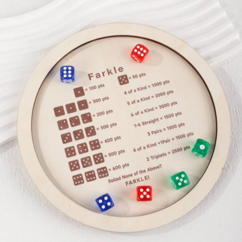 Wooden Farkle Dice Tray with 6 Dice Board Games