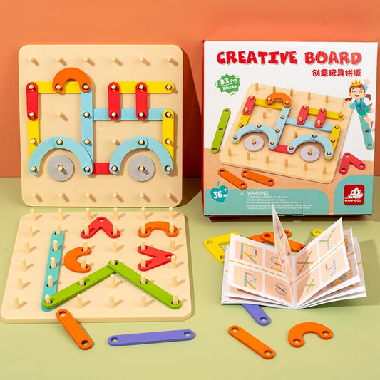 Children Wooden Geoboard Toys Nail Board