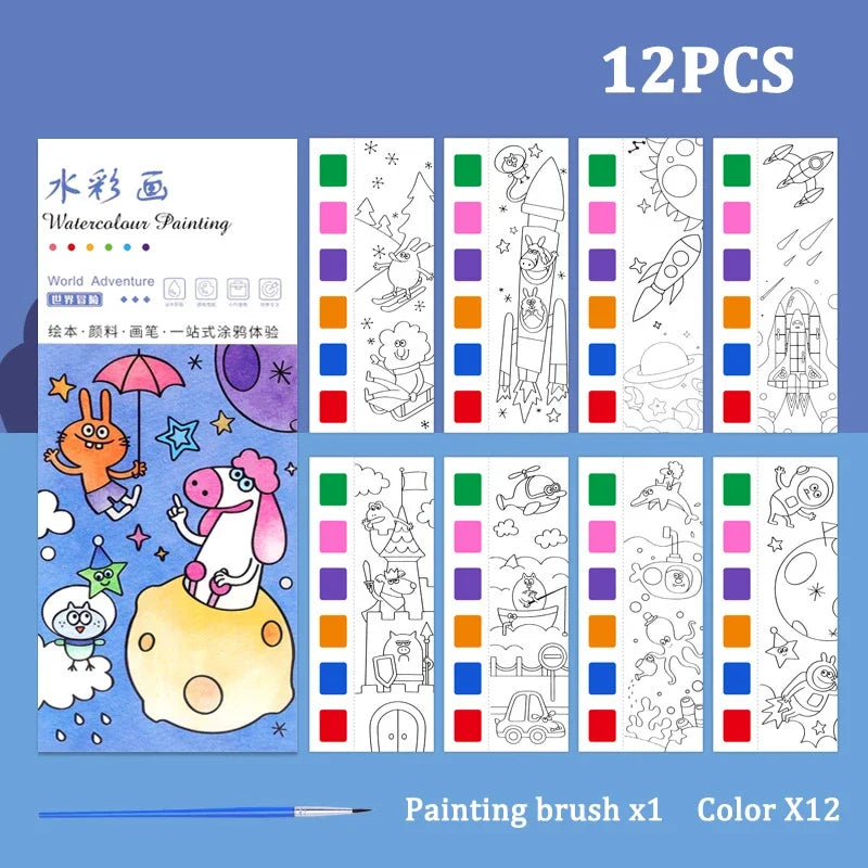 12PCS Kids' Magic Water Painting Book Set