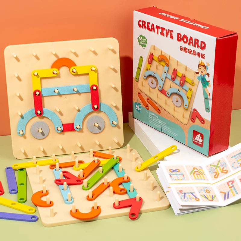 Children Wooden Geoboard Toys Nail Board
