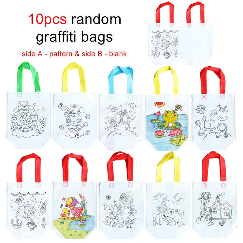 DIY Colored Graffiti Bags Crayons Painting Handbag