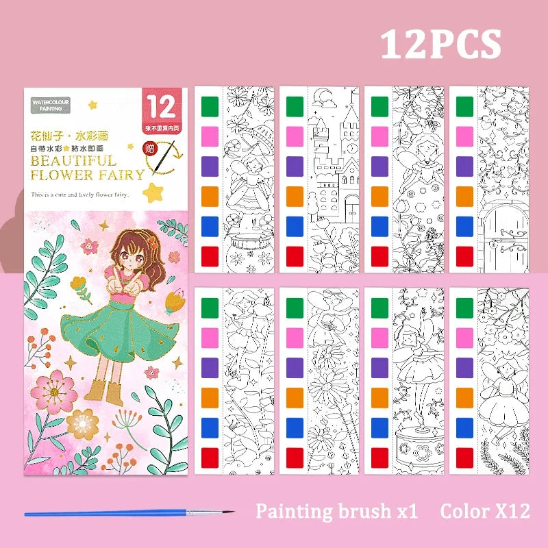 12PCS Kids' Magic Water Painting Book Set
