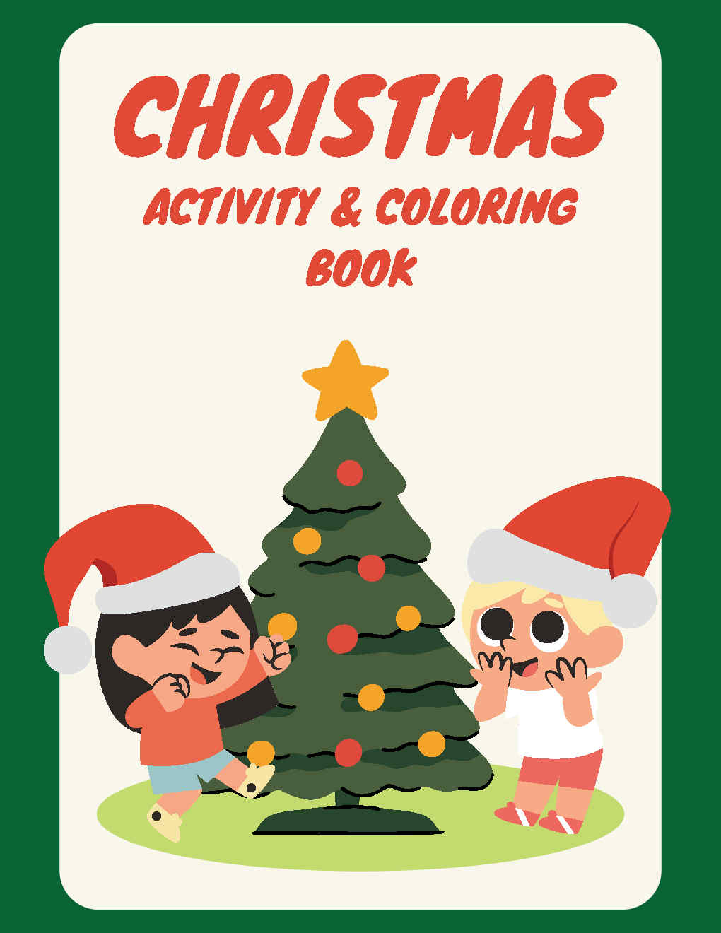 Christmas Activity Coloring Book for Kids, Holiday Fun, Santa Hats, Tree Decorating, Printable PDF